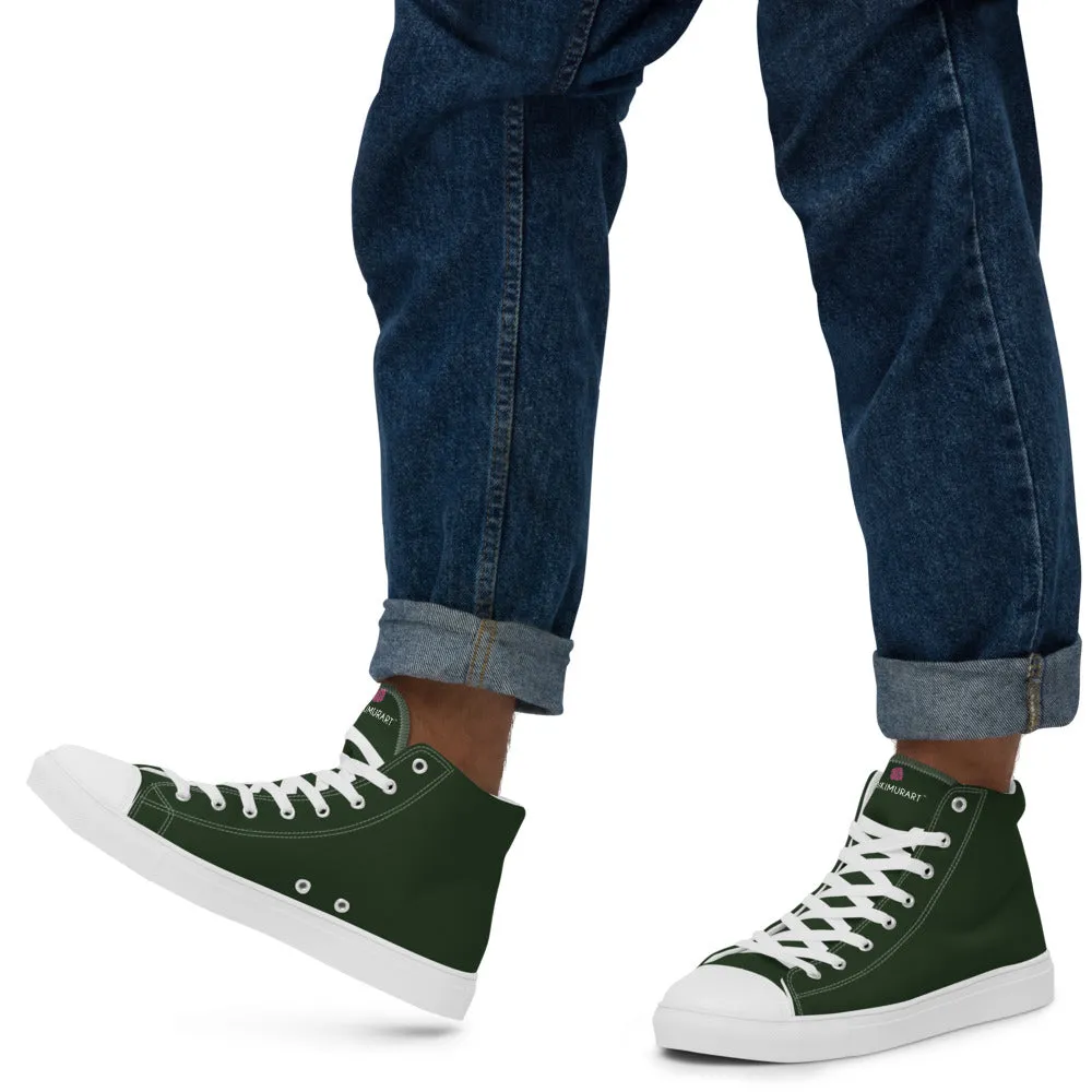 Dark Green Men's Sneakers, Solid Color Premium Canvas High Top Shoes For Fashionable Men