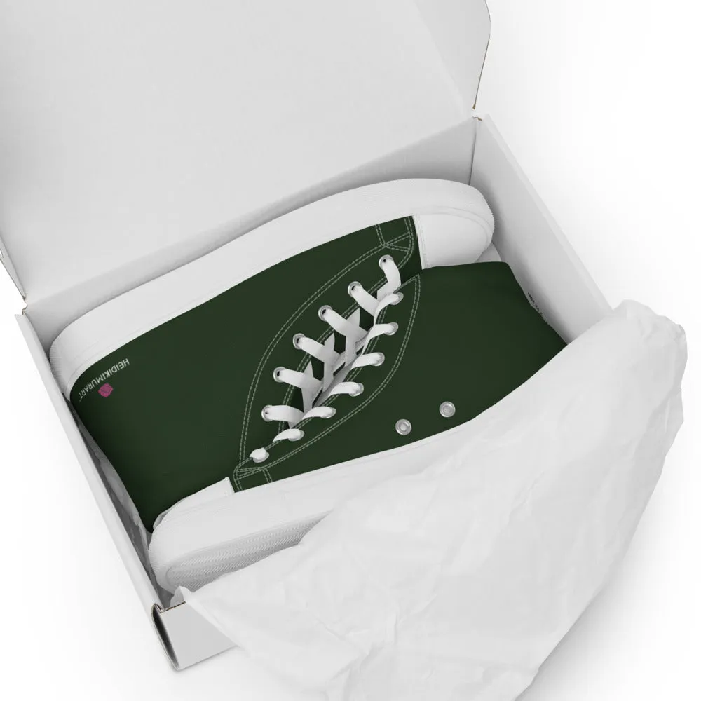 Dark Green Men's Sneakers, Solid Color Premium Canvas High Top Shoes For Fashionable Men