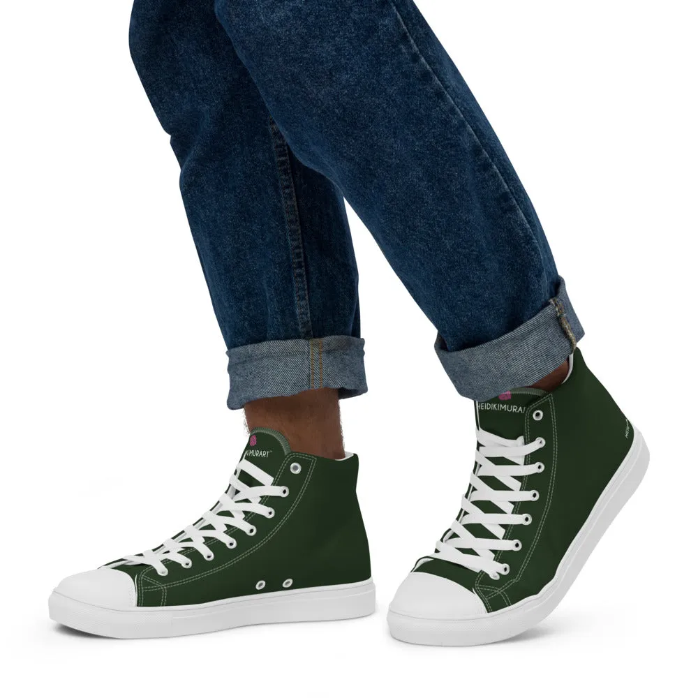 Dark Green Men's Sneakers, Solid Color Premium Canvas High Top Shoes For Fashionable Men