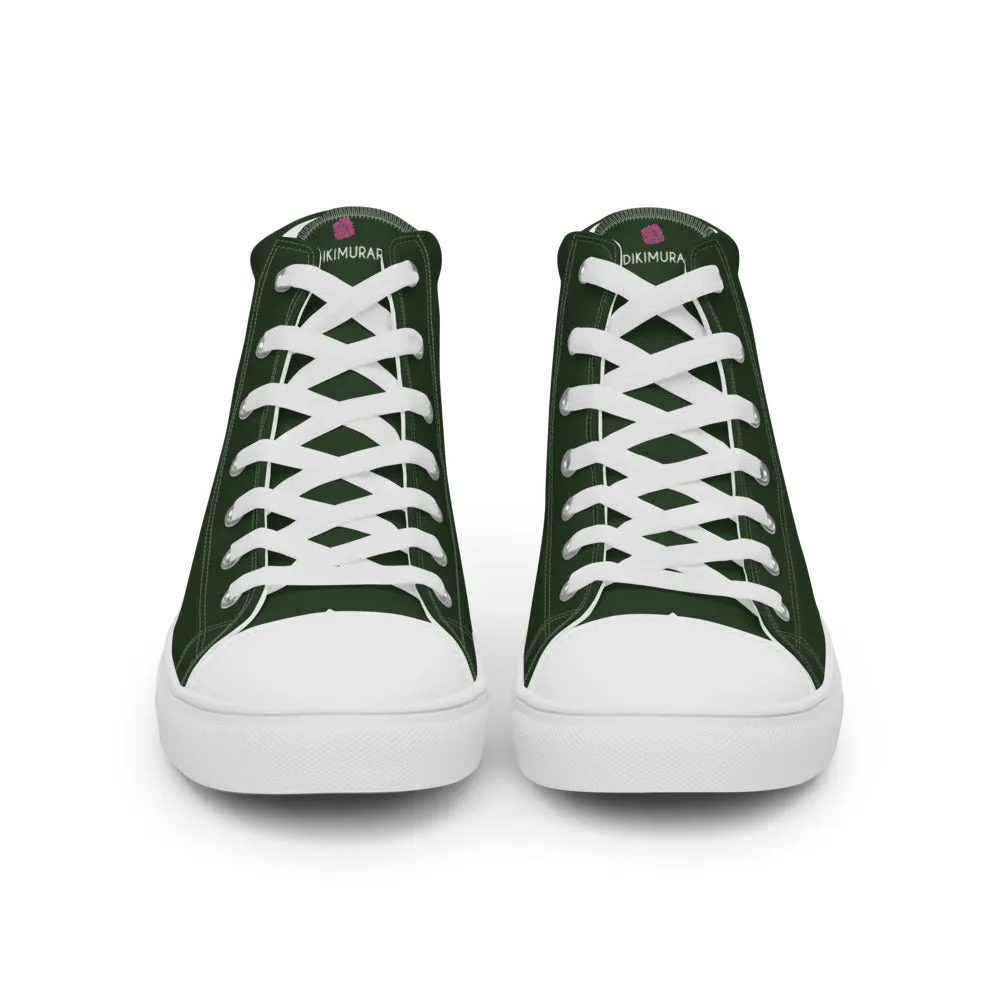 Dark Green Men's Sneakers, Solid Color Premium Canvas High Top Shoes For Fashionable Men