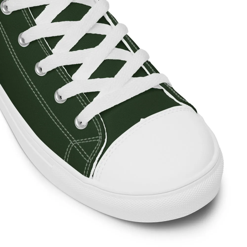 Dark Green Men's Sneakers, Solid Color Premium Canvas High Top Shoes For Fashionable Men