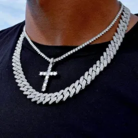 Diamond Prong Set Cuban and Iced Cross Tennis Chain Bundle