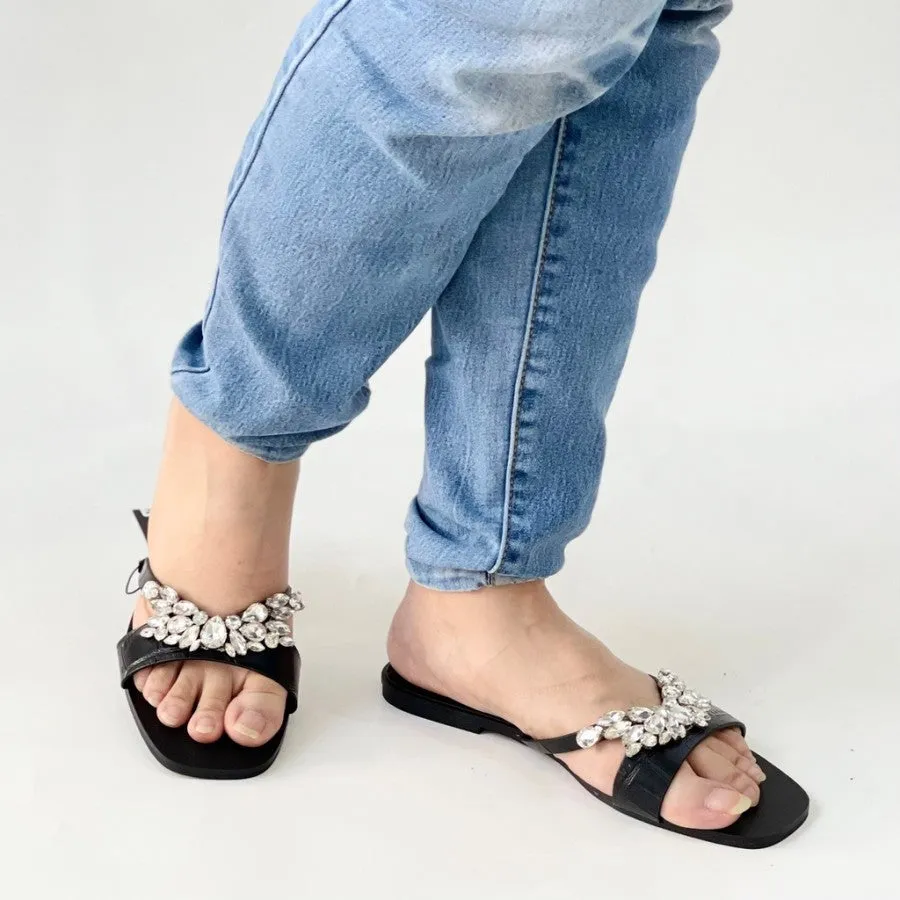 Diamond Strappy Flat Sandals for Ladies -1007