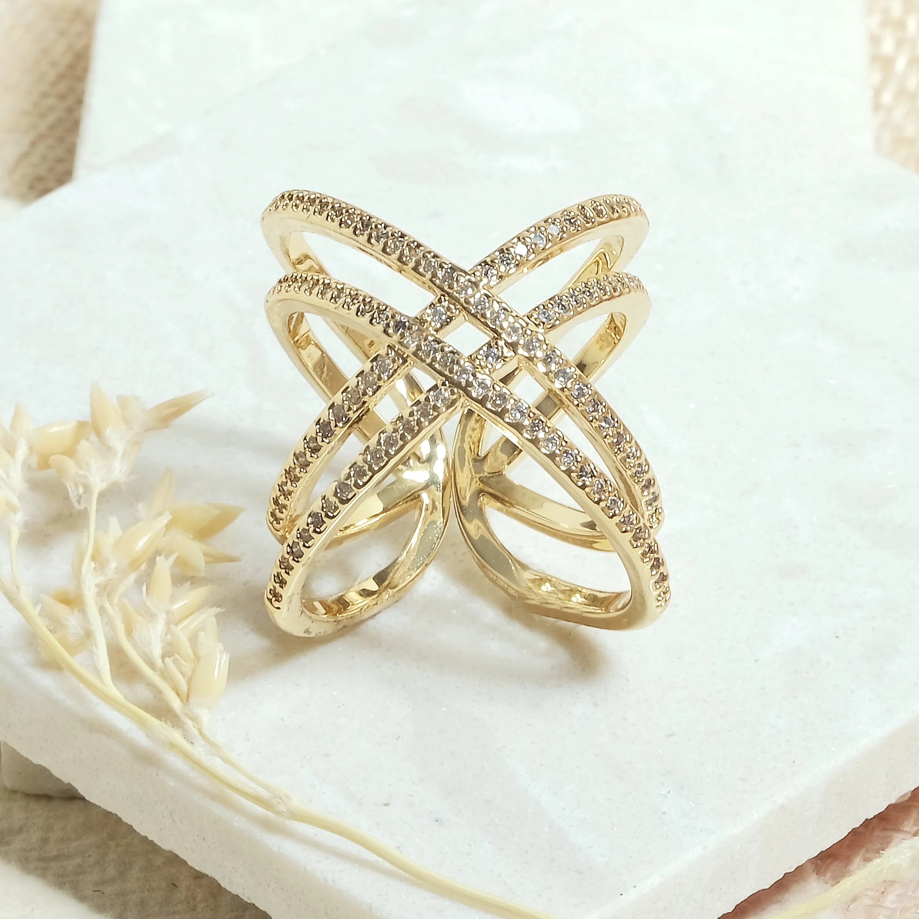 Double Line Criss Cross Ring