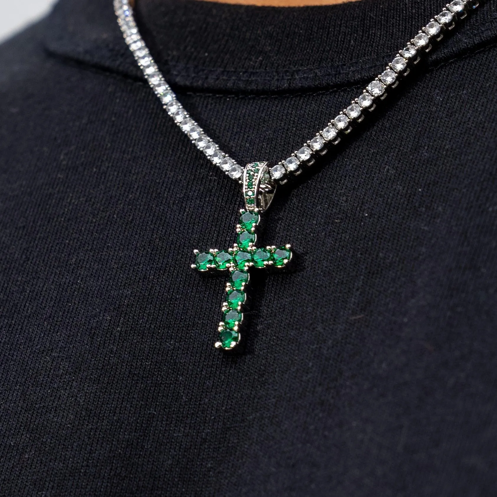 Emerald Cross Pendant - Green