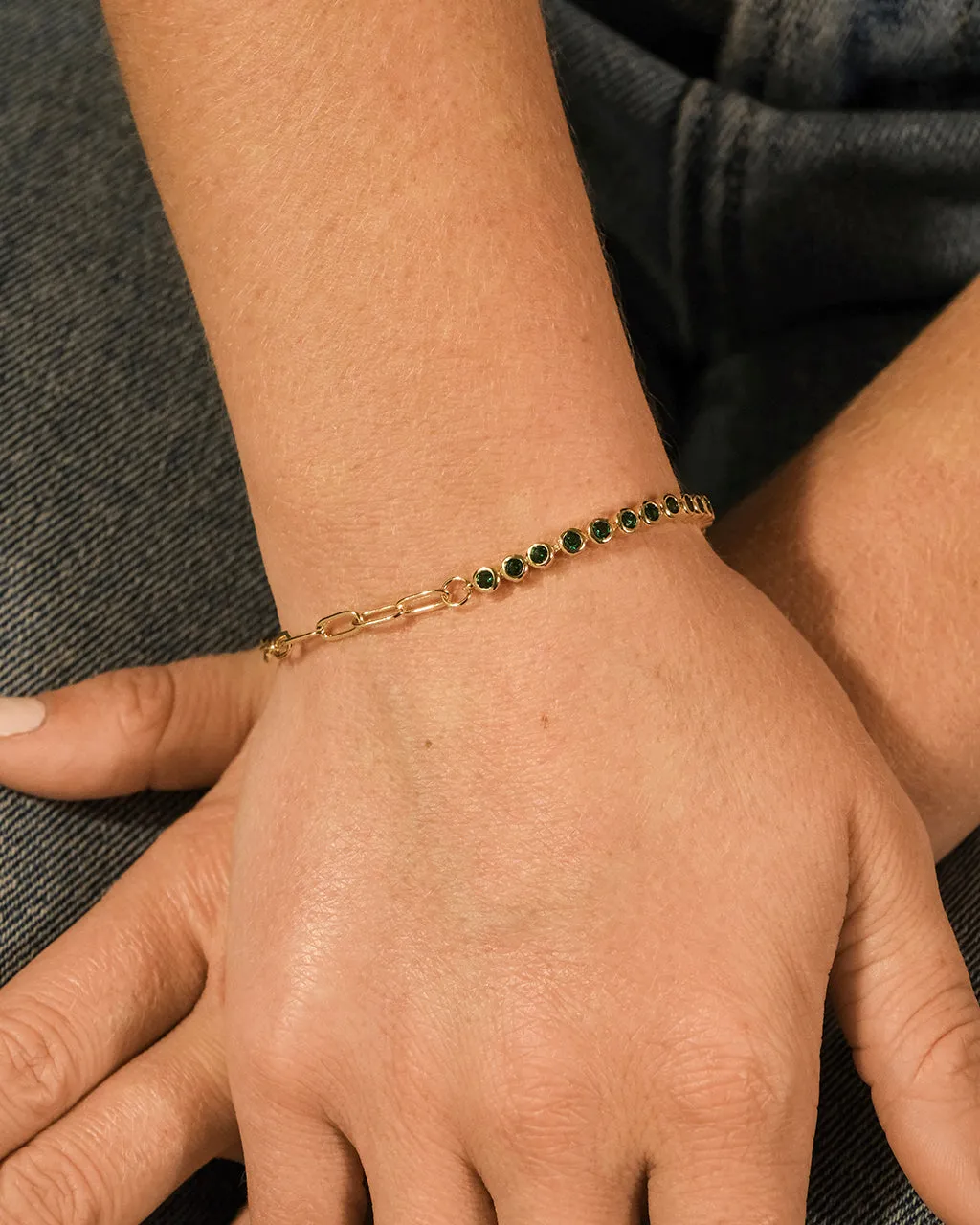 Emerald CZ Tennis & Chain Bracelet