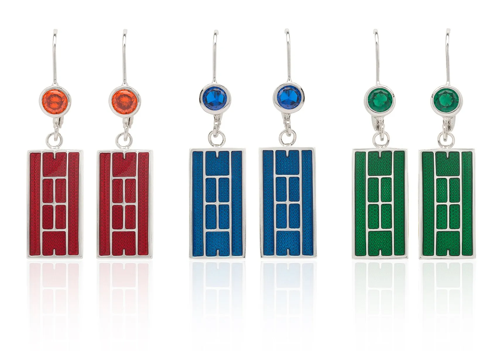 Enamel Tennis Court Lever Back Earrings