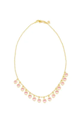 Erin Wachs Gold Heart Tennis Necklace - PINK