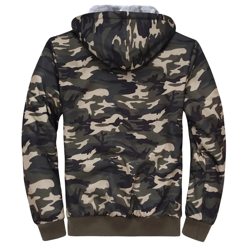 Fast Shipping Olive Green Camouflage Zipper Fleece Hoodie