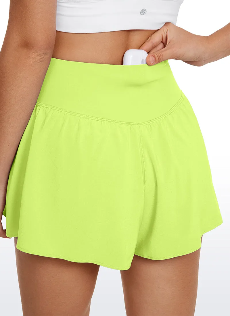 Feathery-Fit Soft 2 in 1 Flowy High Waisted Shorts - V Cross Waist