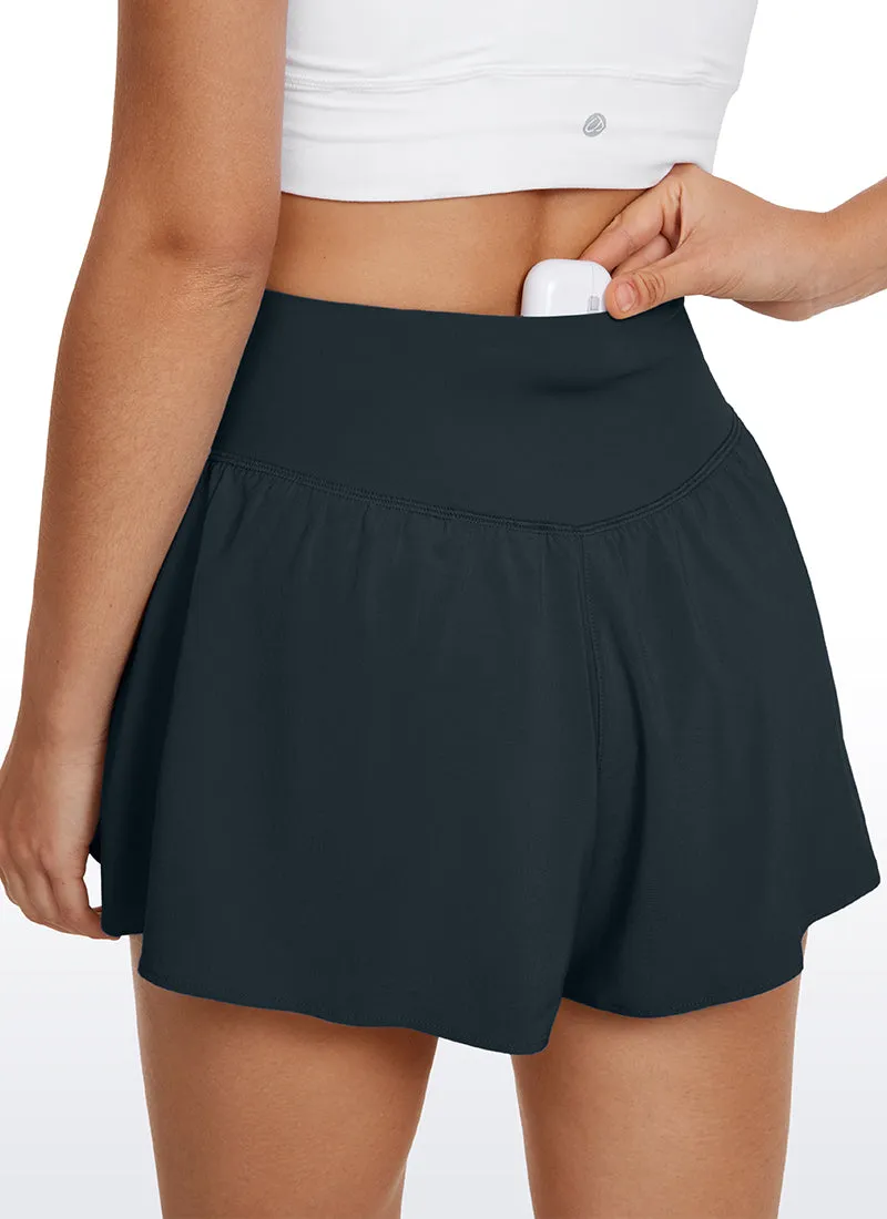 Feathery-Fit Soft 2 in 1 Flowy High Waisted Shorts - V Cross Waist