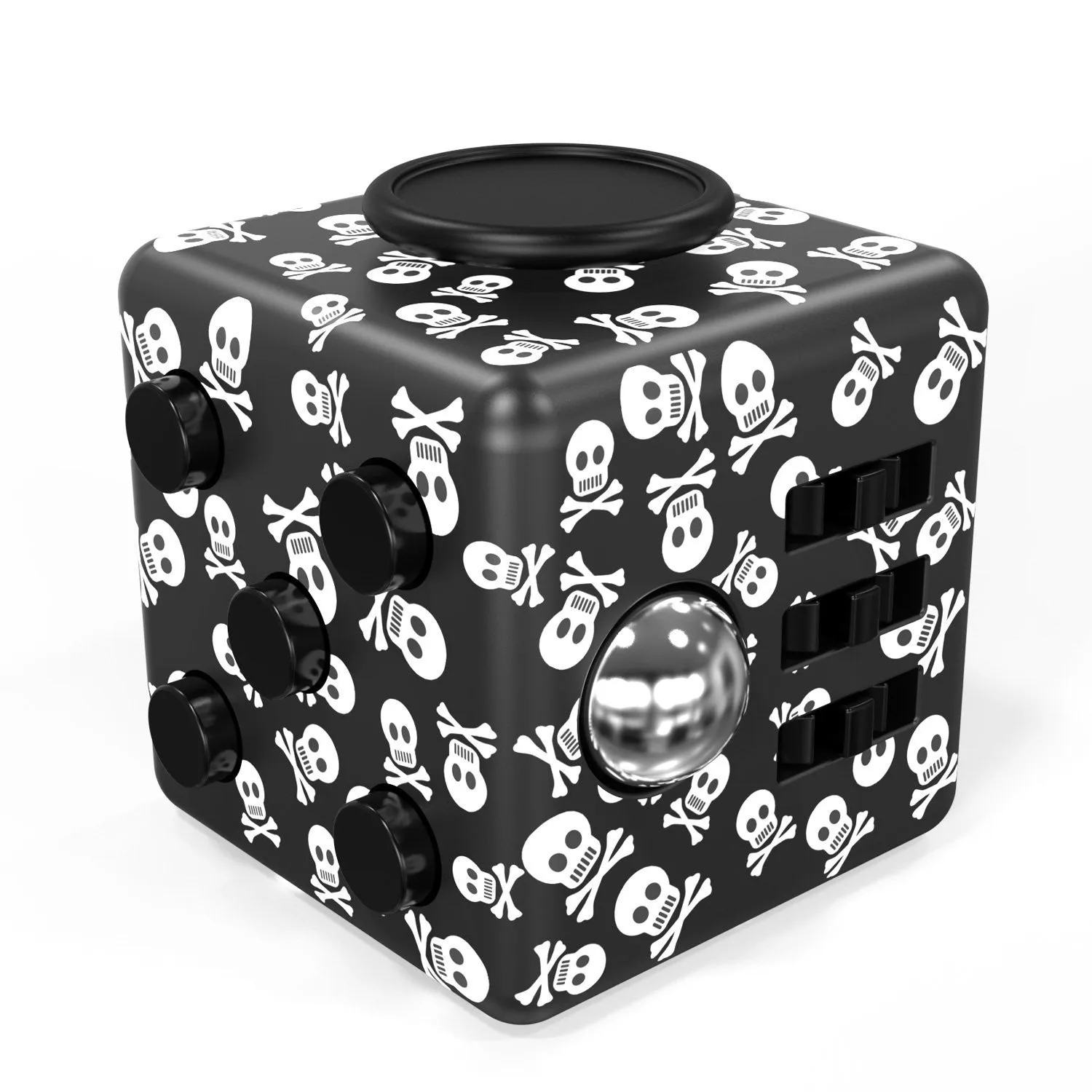 FIDPRO Fidget Cube, Silent Dice Toy - Click, Flip, Glide, Spin, Rub & Roll, [SKULL]