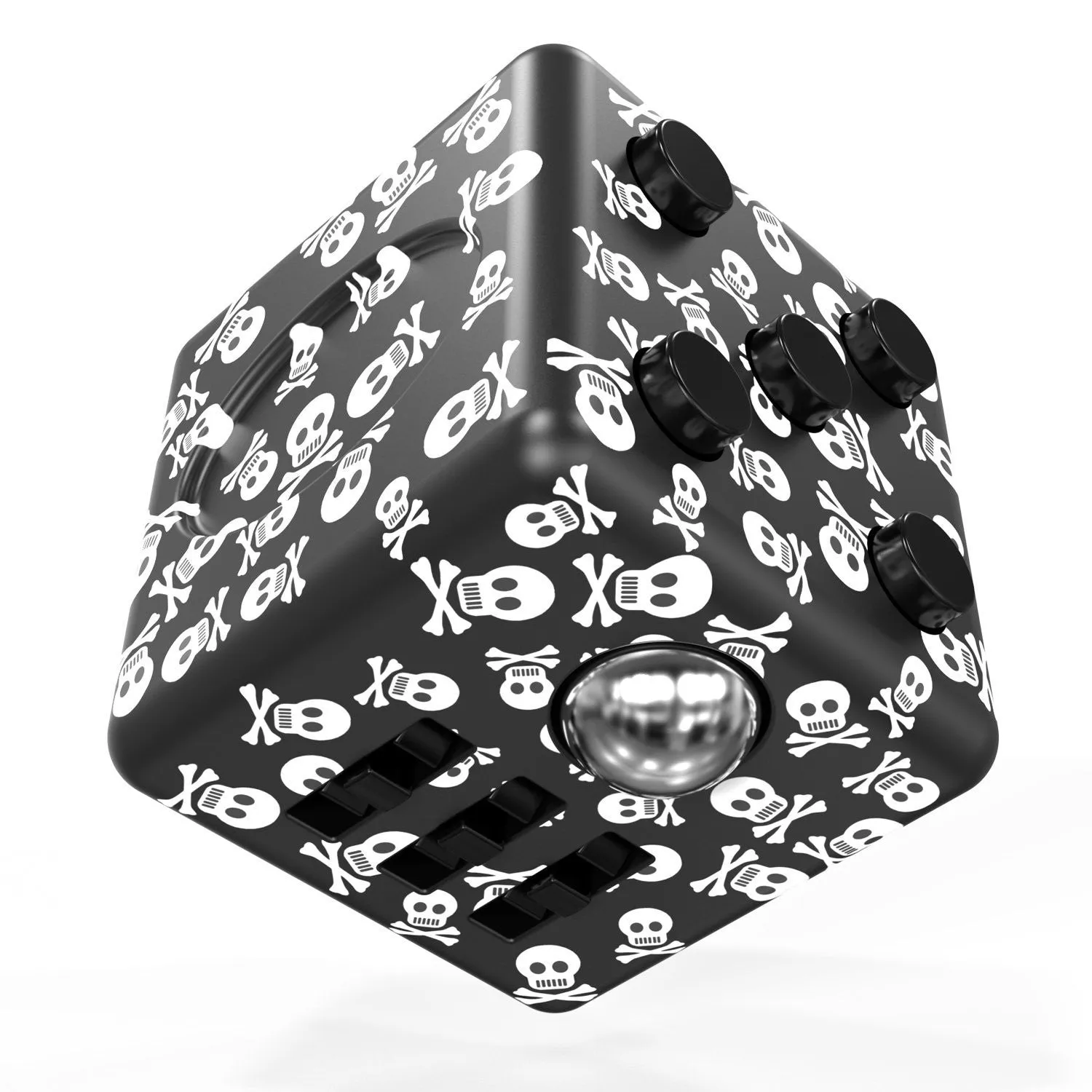 FIDPRO Fidget Cube, Silent Dice Toy - Click, Flip, Glide, Spin, Rub & Roll, [SKULL]