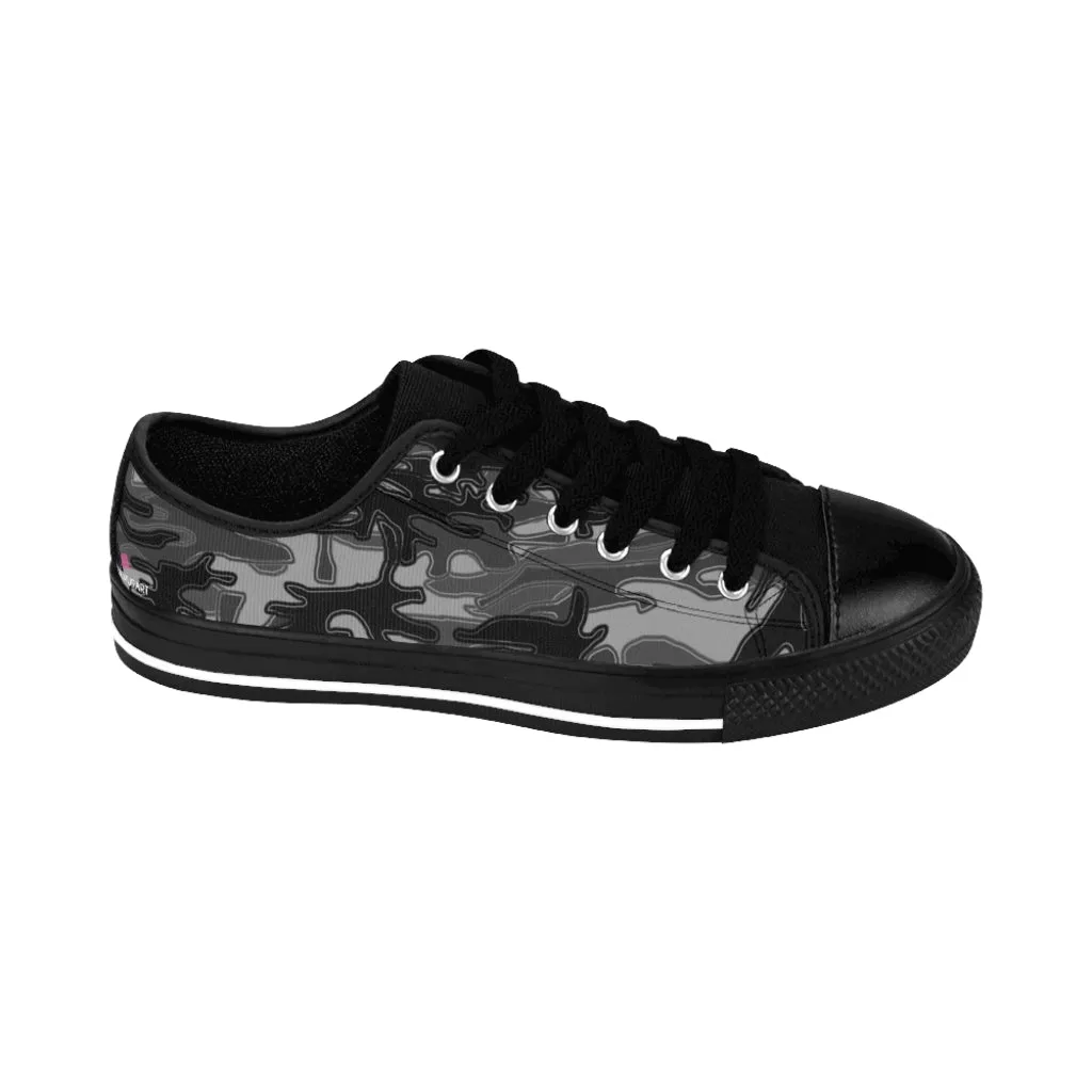 Gray Camo Print Women's Sneakers, Army Military Camouflage Printed Fashion Canvas Tennis Shoes