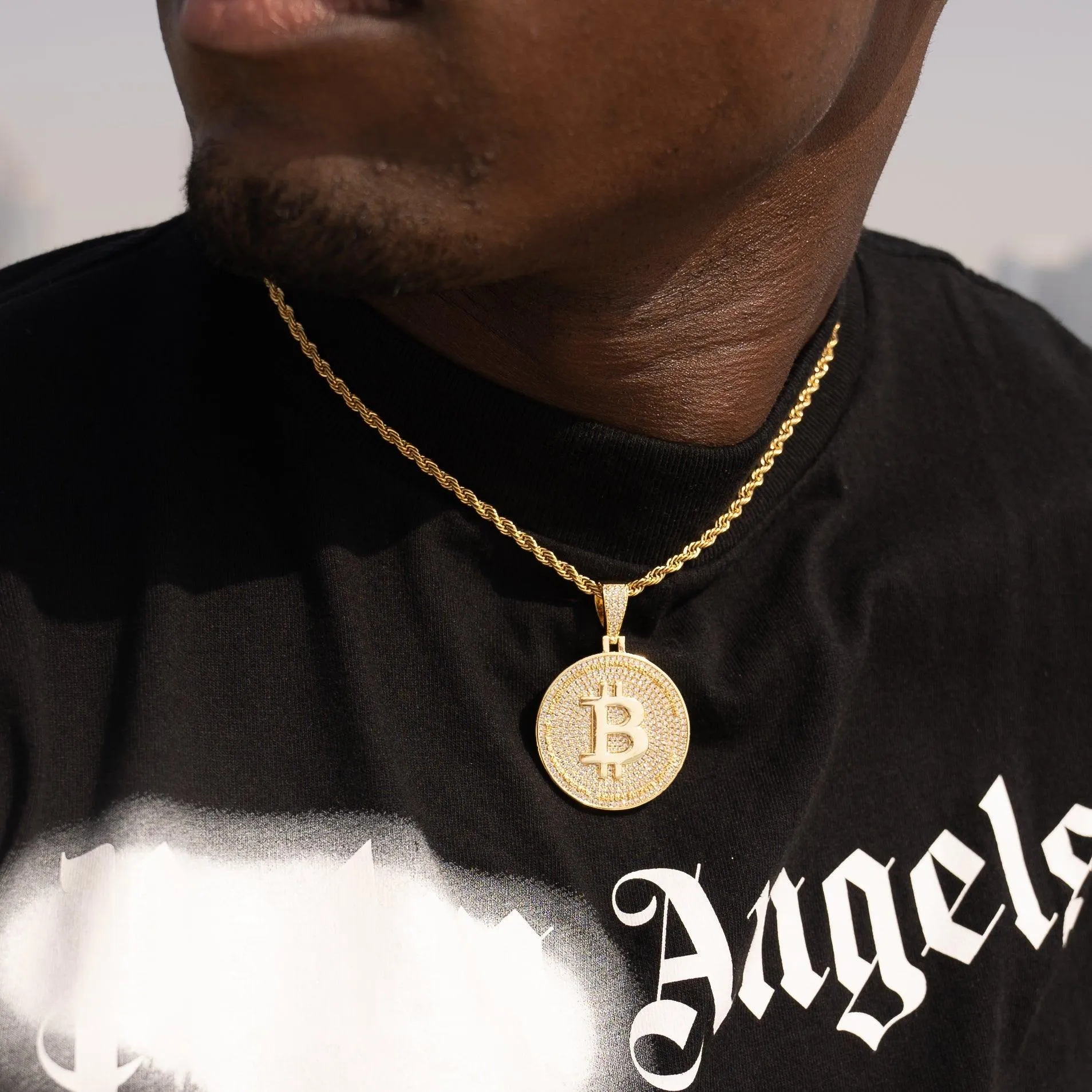 Iced Bitcoin Pendant - Gold