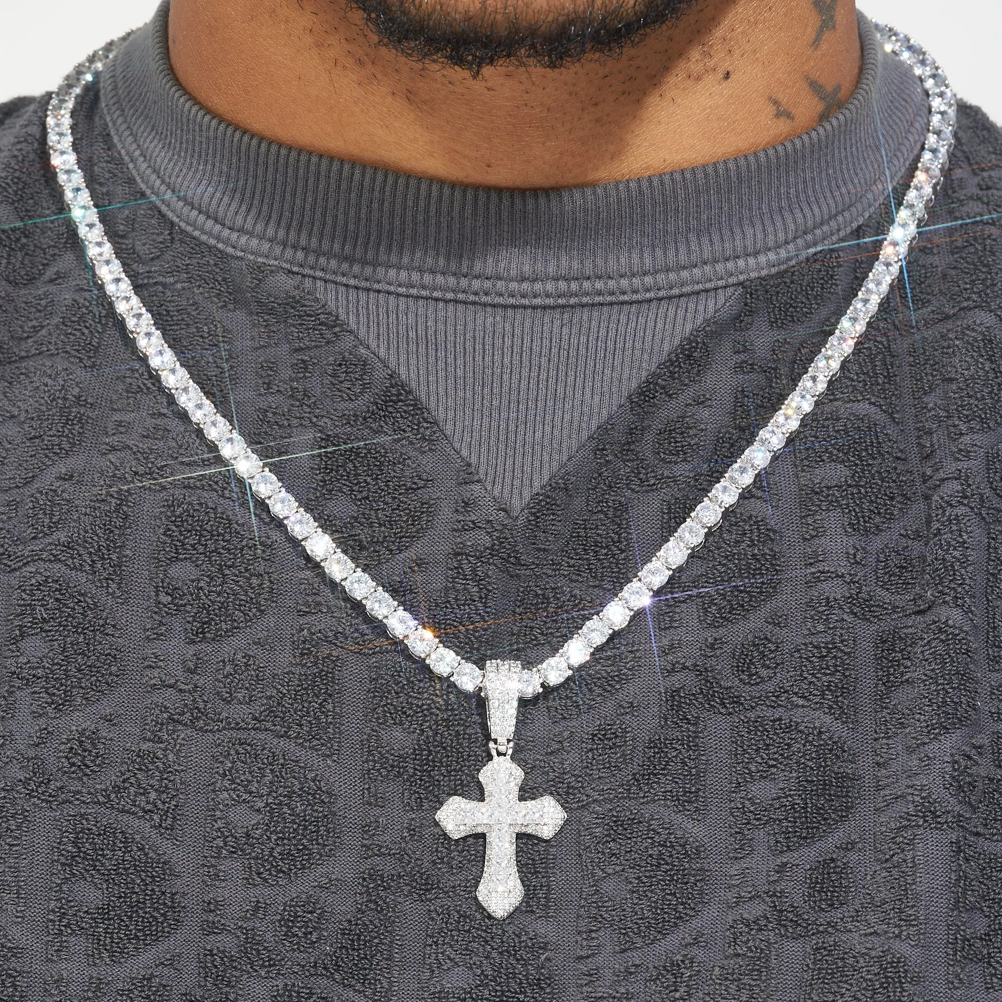 Iced Diamond Celtic Cross Pendant -White Gold