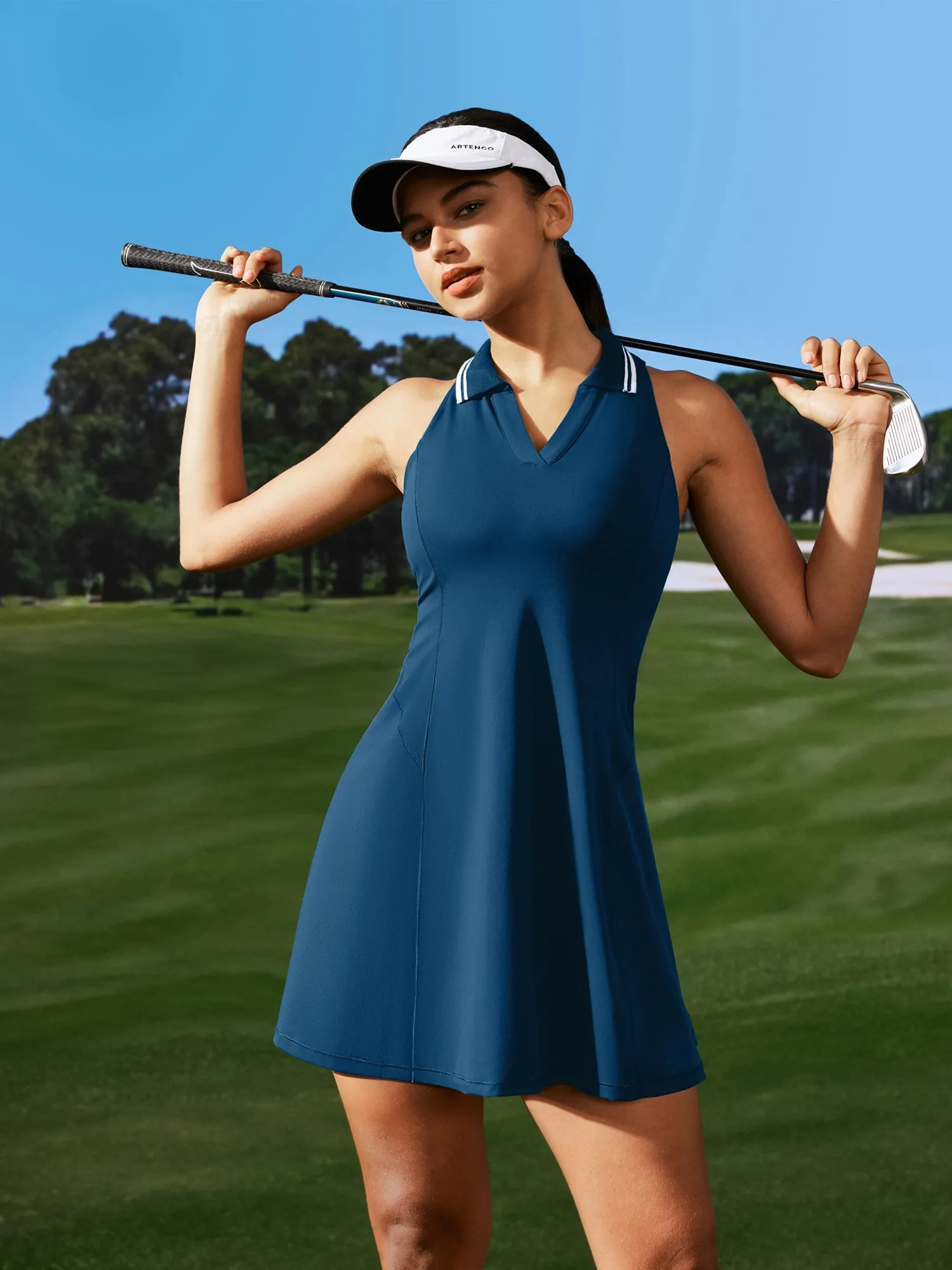 IUGA V-Neck Sleeveless Polo Tennis Dress With Shorts