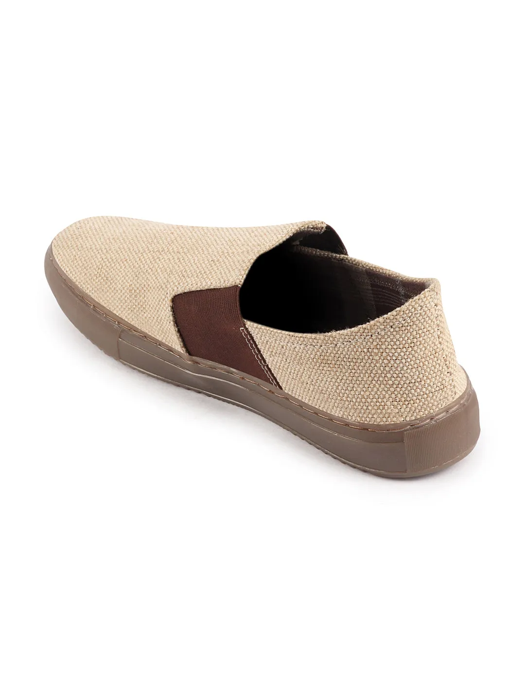 Men Beige Colorblocked Classic Jute/Fabric Slip On Canvas Sneaker Slip On Casual Shoes