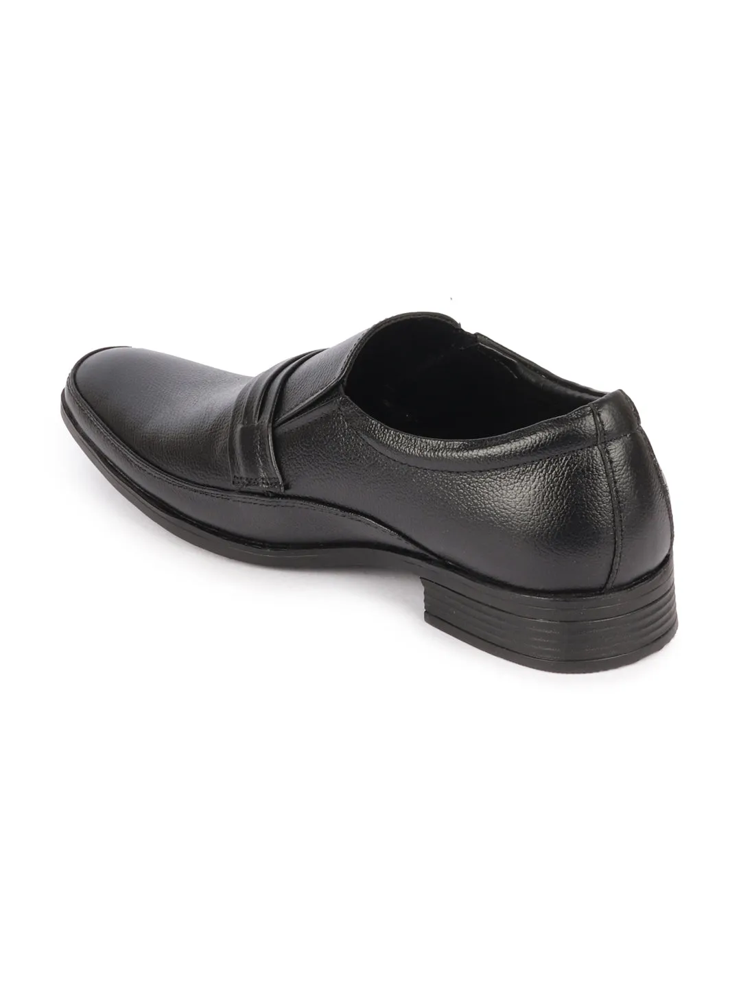 Men Black Genuine Leather Formal Office Work Round Toe Slip On Shoes with Comfort EVA Pad Insole