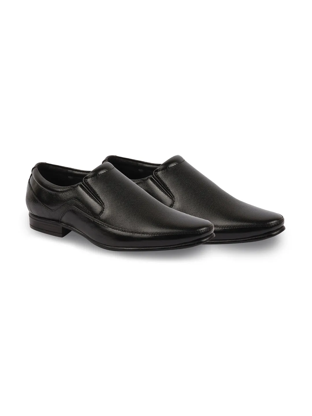 Men Black Genuine Leather Textured Formal Dress Slip On Shoes For Office|Work|Loafer|Half Shoes|Cut Shoe