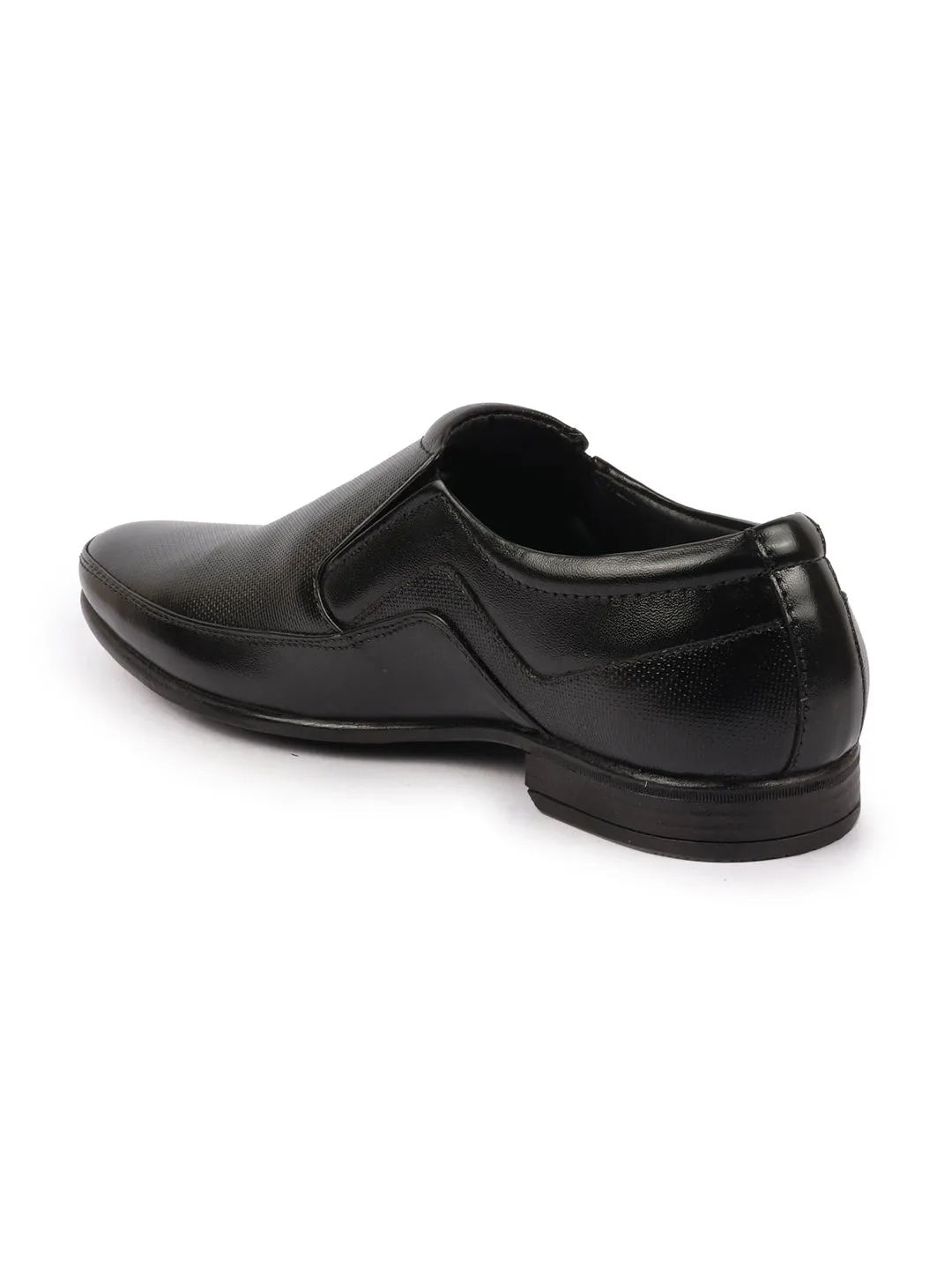 Men Black Genuine Leather Textured Formal Dress Slip On Shoes For Office|Work|Loafer|Half Shoes|Cut Shoe