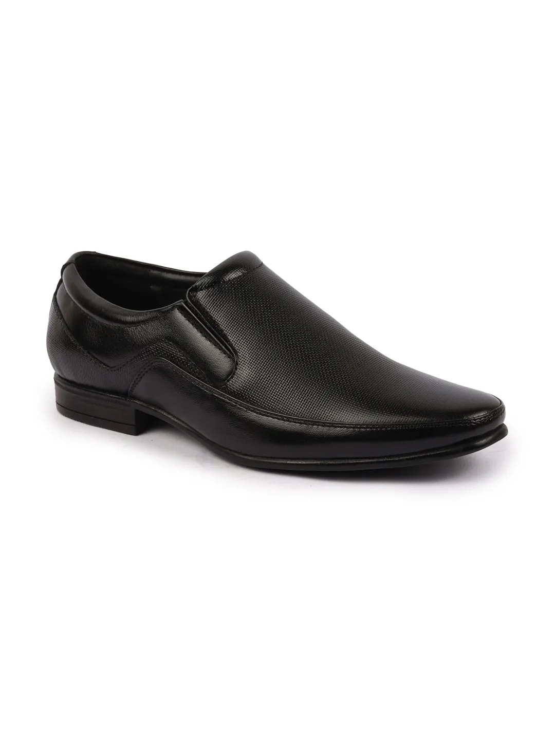 Men Black Genuine Leather Textured Formal Dress Slip On Shoes For Office|Work|Loafer|Half Shoes|Cut Shoe