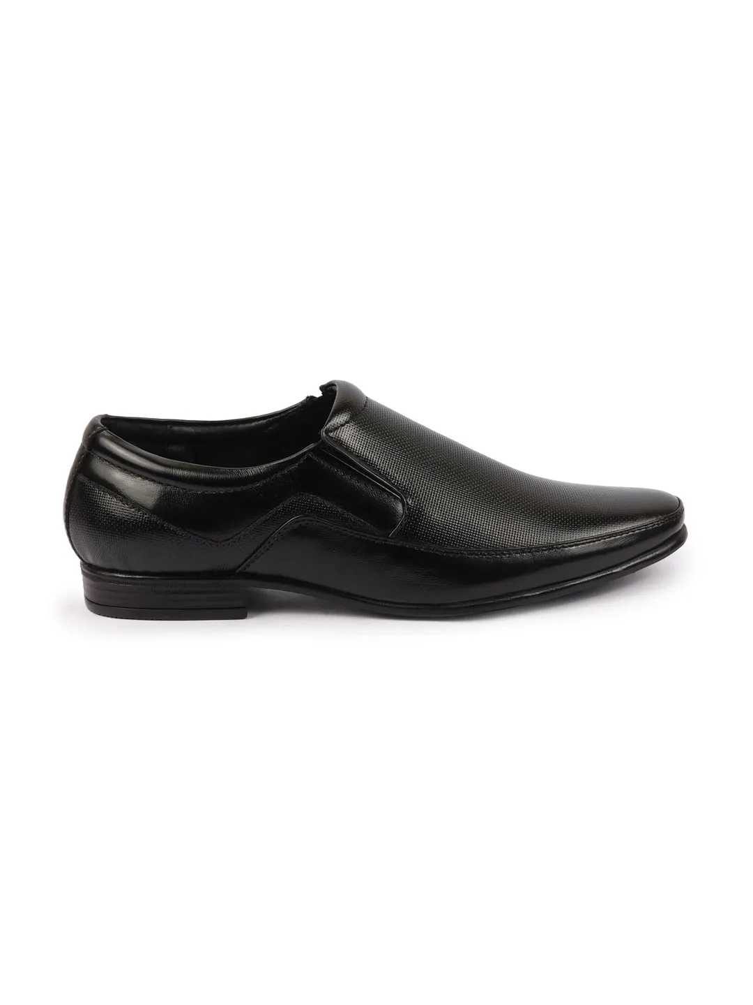 Men Black Genuine Leather Textured Formal Dress Slip On Shoes For Office|Work|Loafer|Half Shoes|Cut Shoe