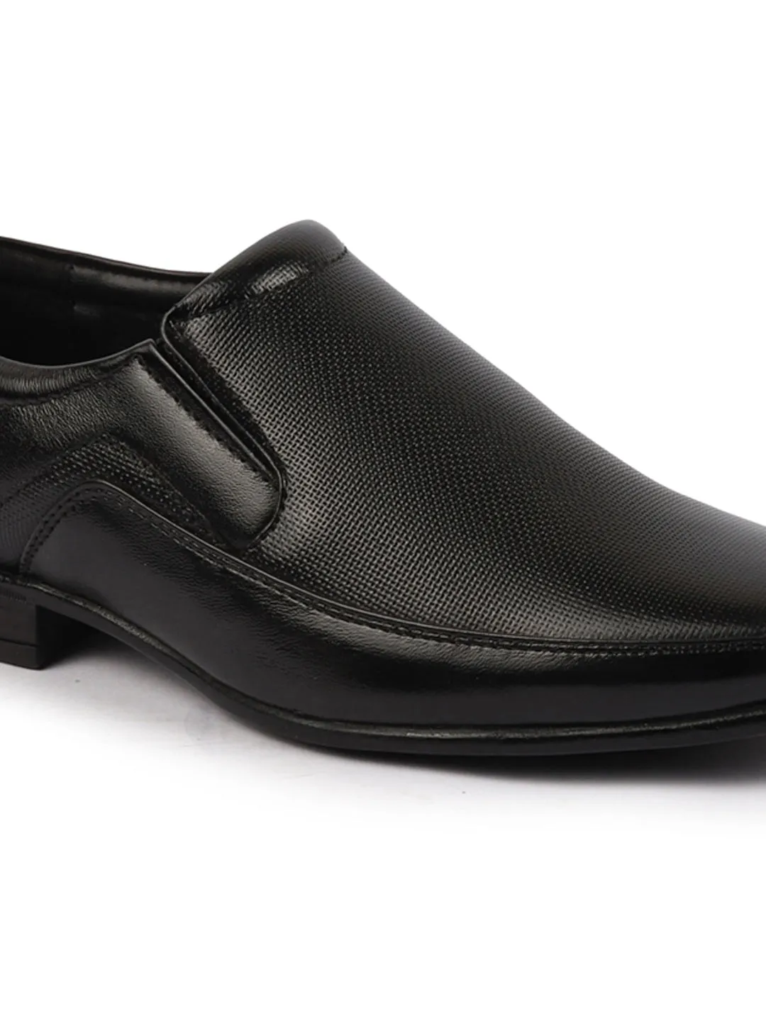 Men Black Genuine Leather Textured Formal Dress Slip On Shoes For Office|Work|Loafer|Half Shoes|Cut Shoe