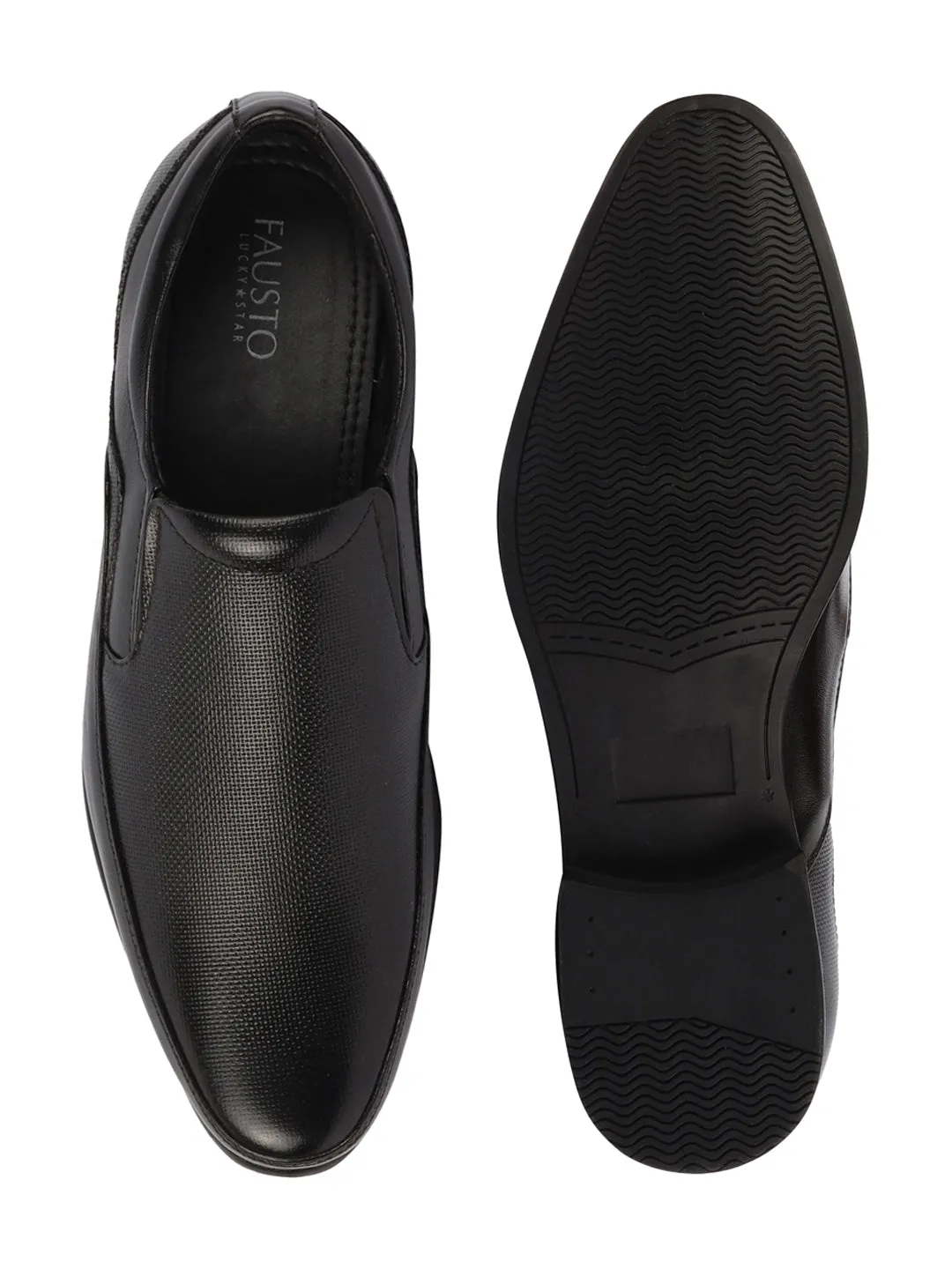 Men Black Genuine Leather Textured Formal Dress Slip On Shoes For Office|Work|Loafer|Half Shoes|Cut Shoe