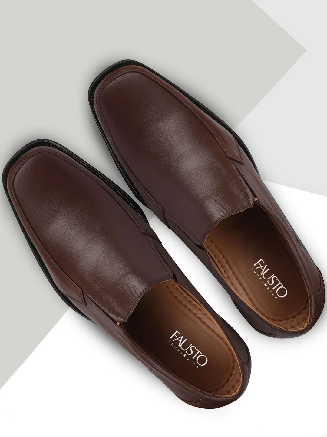 Men Brown Formal Leather Slip On Shoeswith Shock Absorber TPR Sole