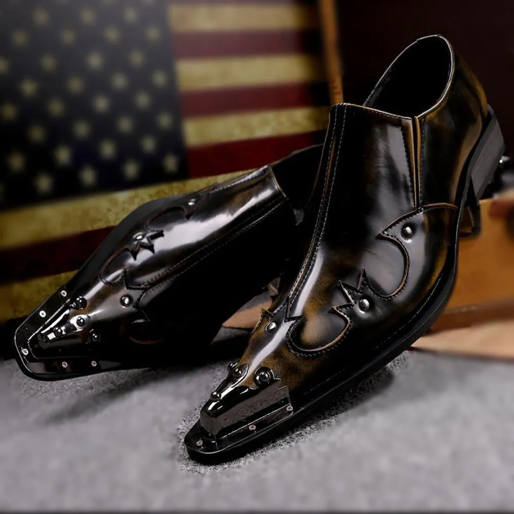 Men Slip On Pointed Steel Toe Oxford Shoes