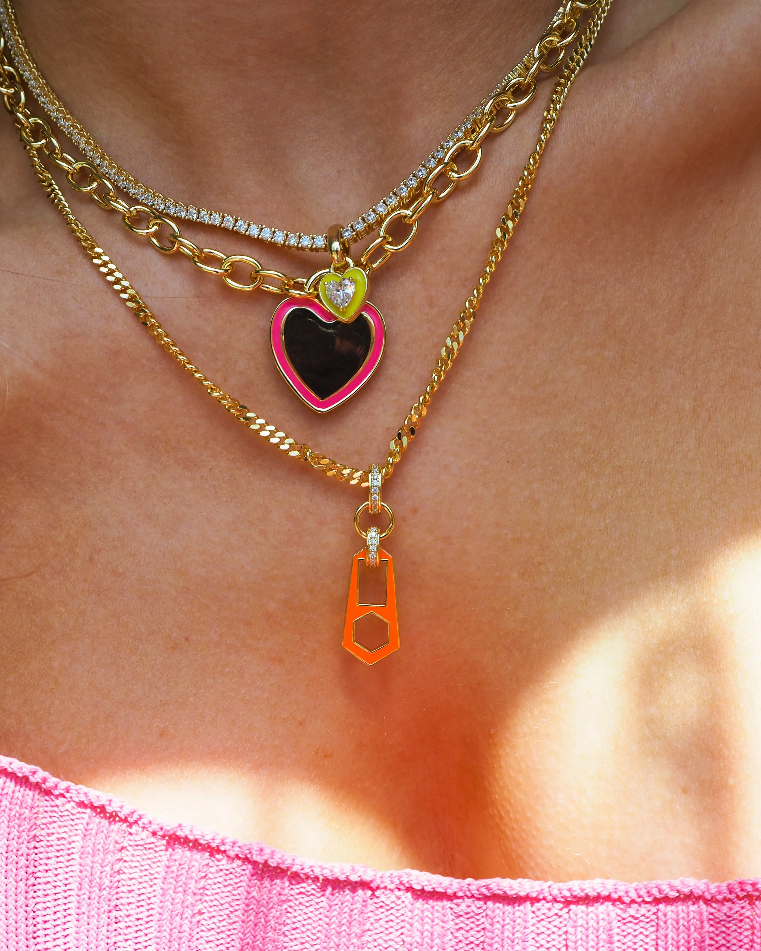 Mini Ballier Necklace with Heart Charm- Neon Yellow- Gold