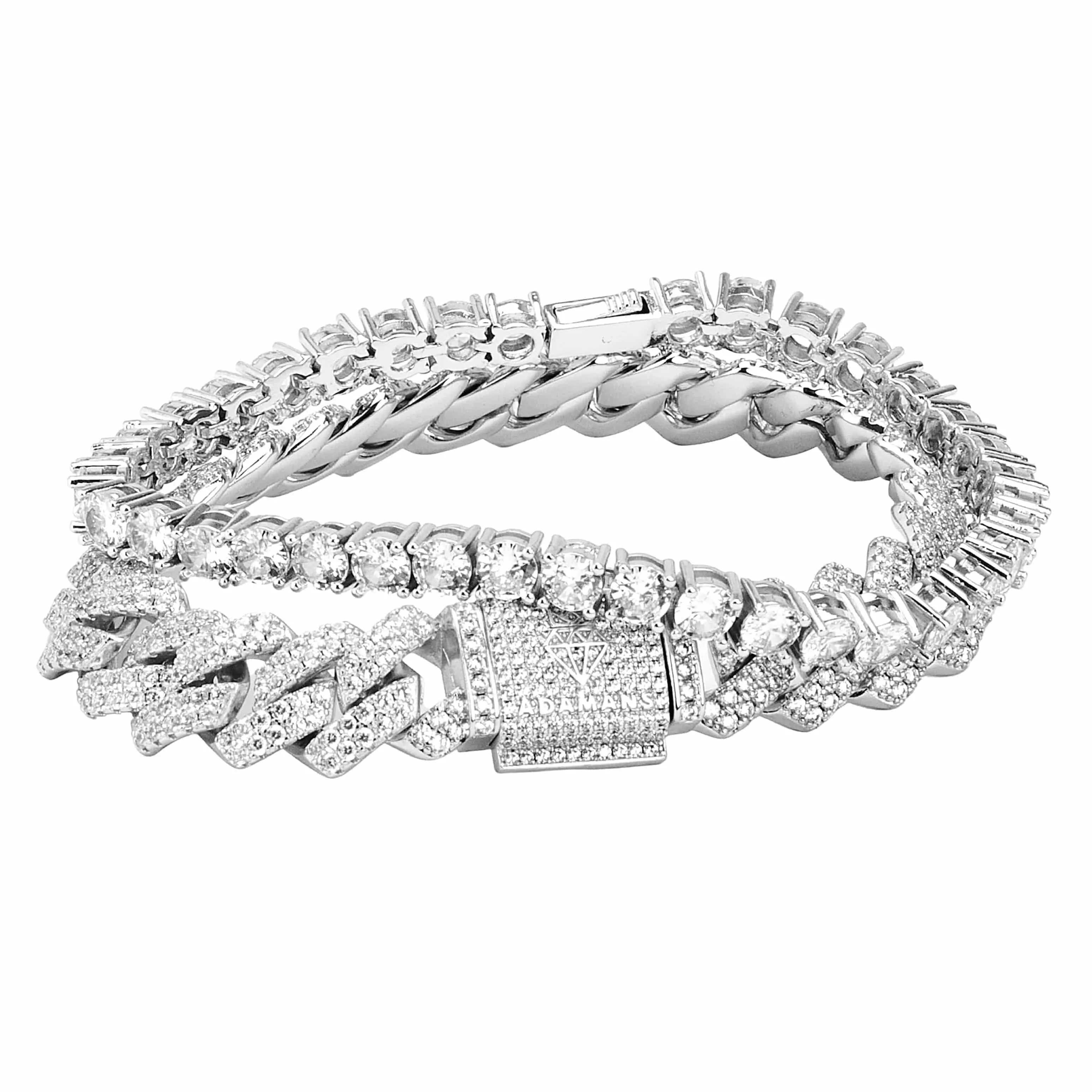 Monaco Link   Tennis Bracelet Bundle - White Gold