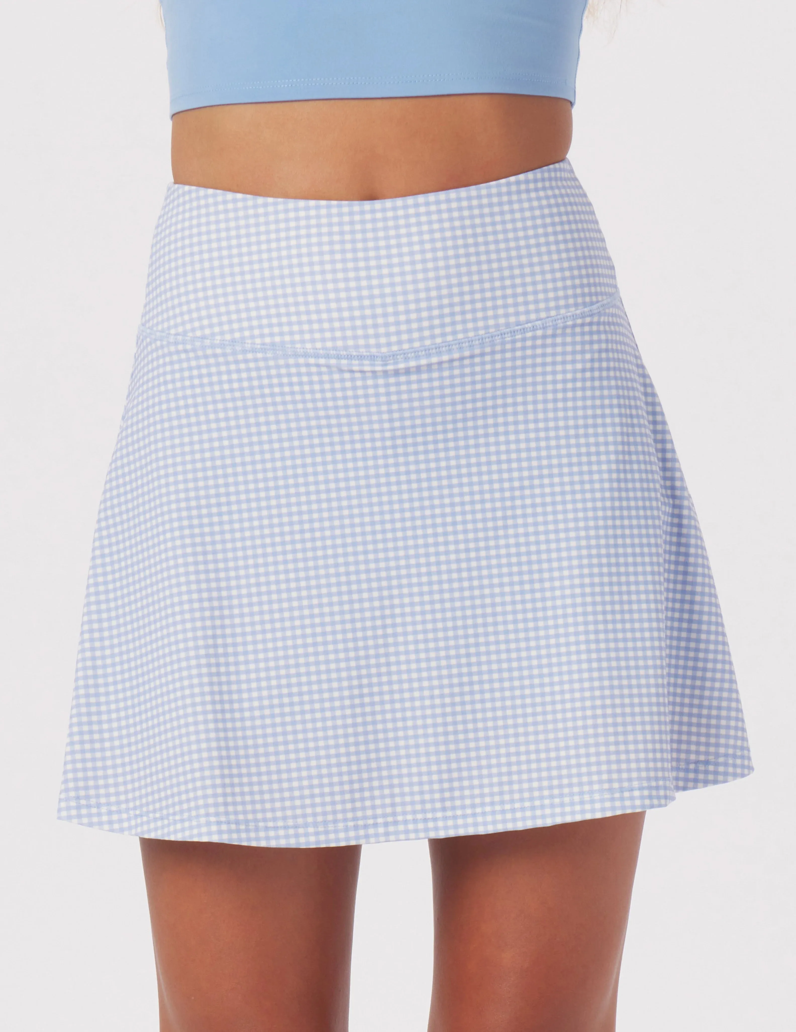 Motion Skirt: Ice Blue/Oatmilk Gingham