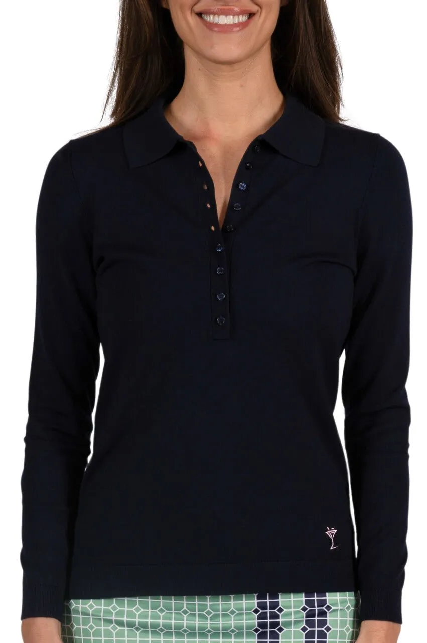 Navy Button Polo Sweater