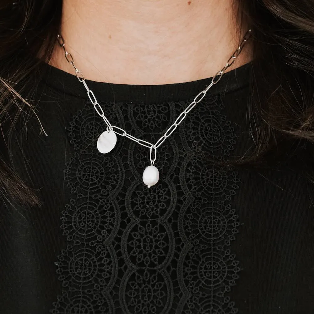 Not-Your-Average Pearl Chain and Disc Charm Necklace *WATERPROOF*