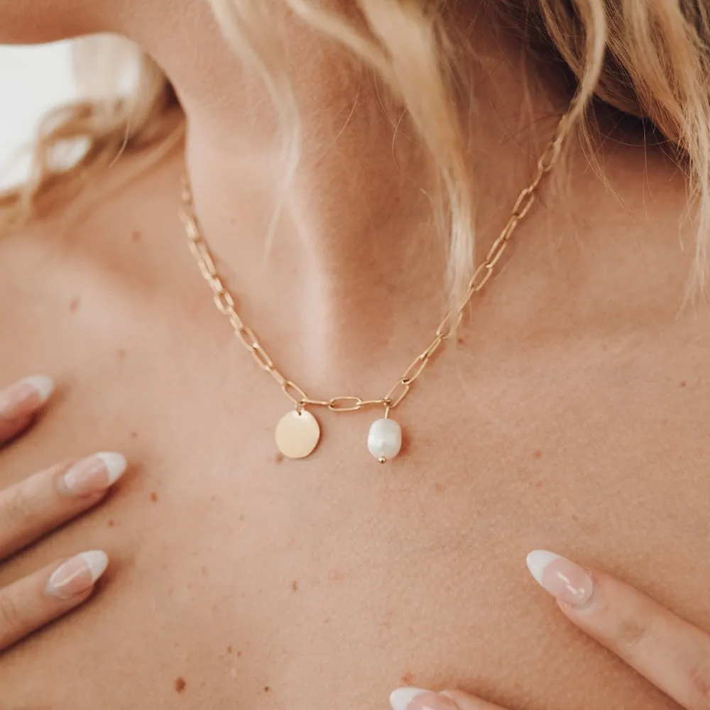 Not-Your-Average Pearl Chain and Disc Charm Necklace *WATERPROOF*