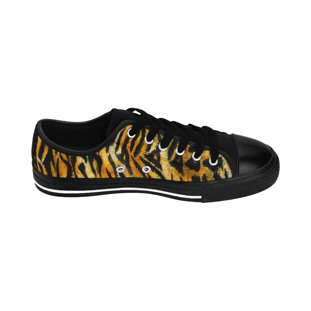 Orange Tiger Print Women's Sneakers, Animal Print Premium Quality Ladies' Canvas Tennis Shoes