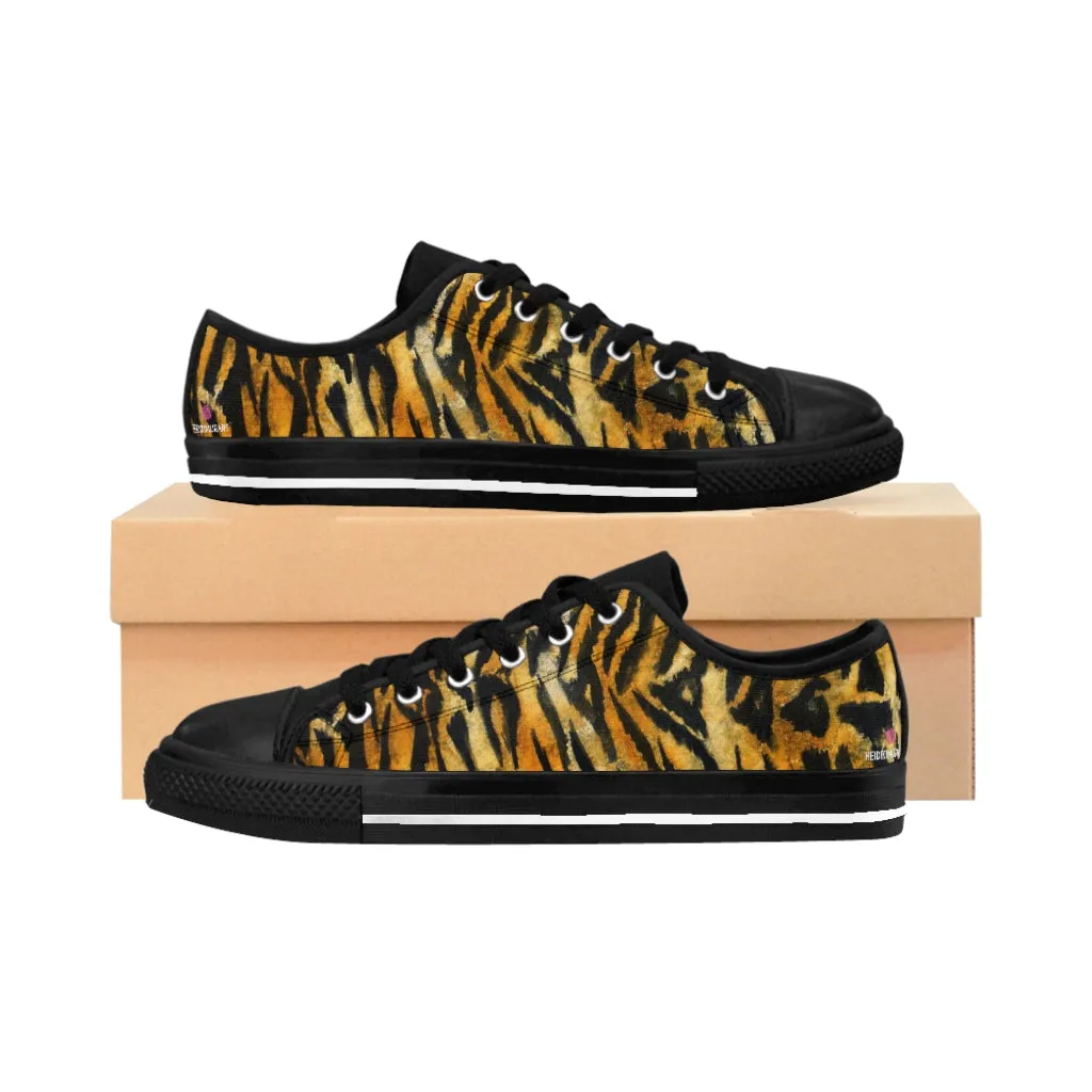 Orange Tiger Print Women's Sneakers, Animal Print Premium Quality Ladies' Canvas Tennis Shoes