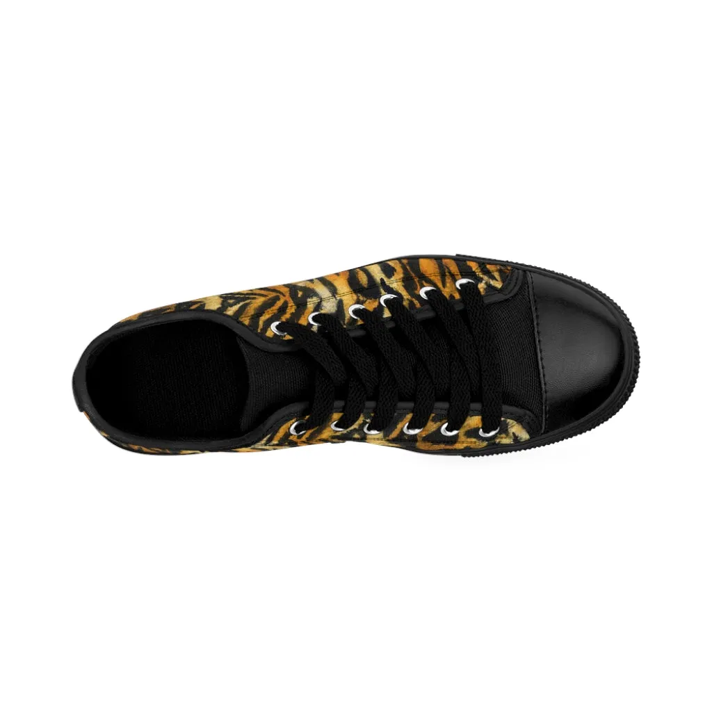 Orange Tiger Print Women's Sneakers, Animal Print Premium Quality Ladies' Canvas Tennis Shoes