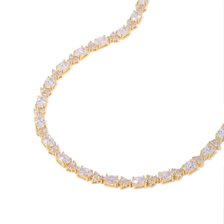 Pave 18K Gold Vermeil Oval Floral Tennis Necklace