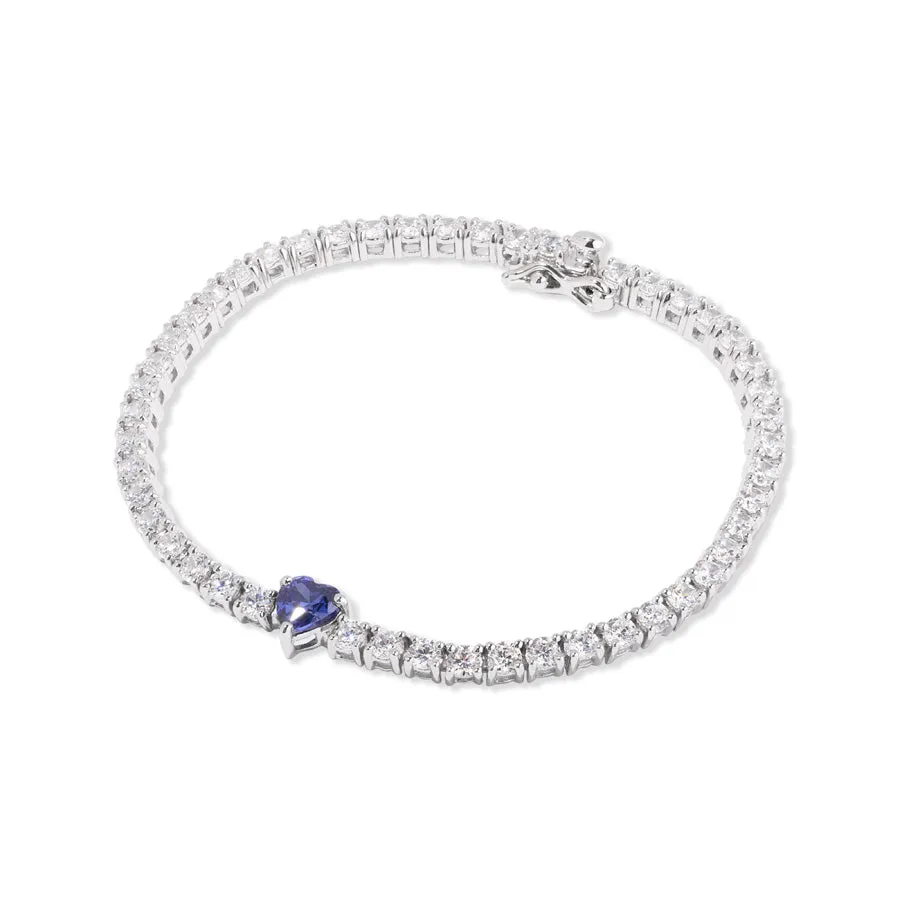 Pave 925 Sterling Silver Heart Tanzanite Tennis Bracelet