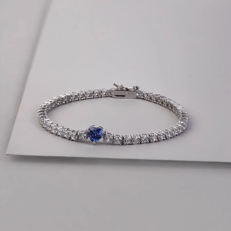 Pave 925 Sterling Silver Heart Tanzanite Tennis Bracelet