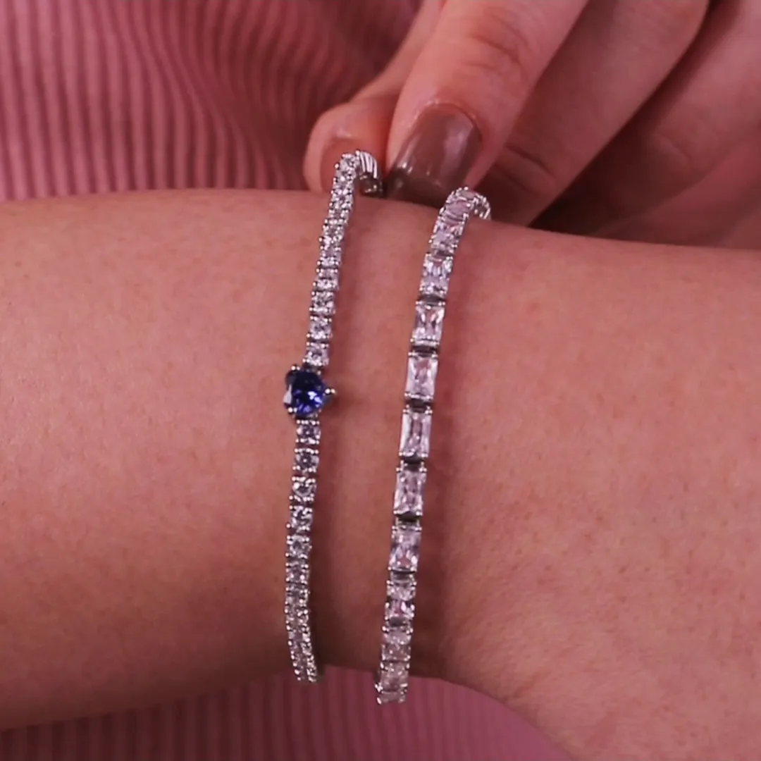 Pave 925 Sterling Silver Heart Tanzanite Tennis Bracelet