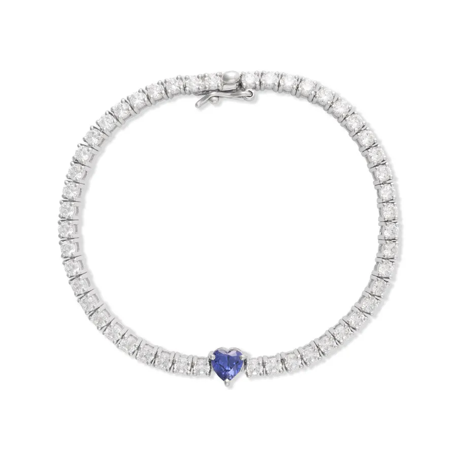 Pave 925 Sterling Silver Heart Tanzanite Tennis Bracelet