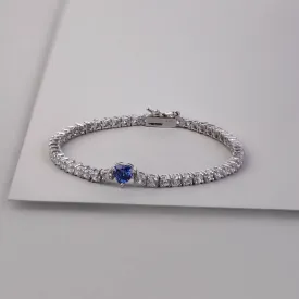 Pave 925 Sterling Silver Heart Tanzanite Tennis Bracelet