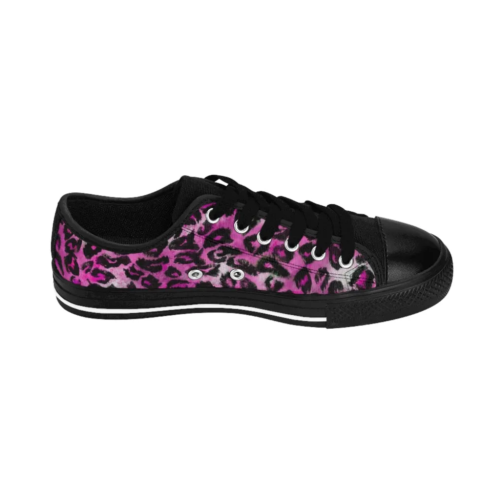 Pink Leopard Print Women's Sneakers, Pink Animal Print Fashion Tennis Canvas Shoes For Ladies