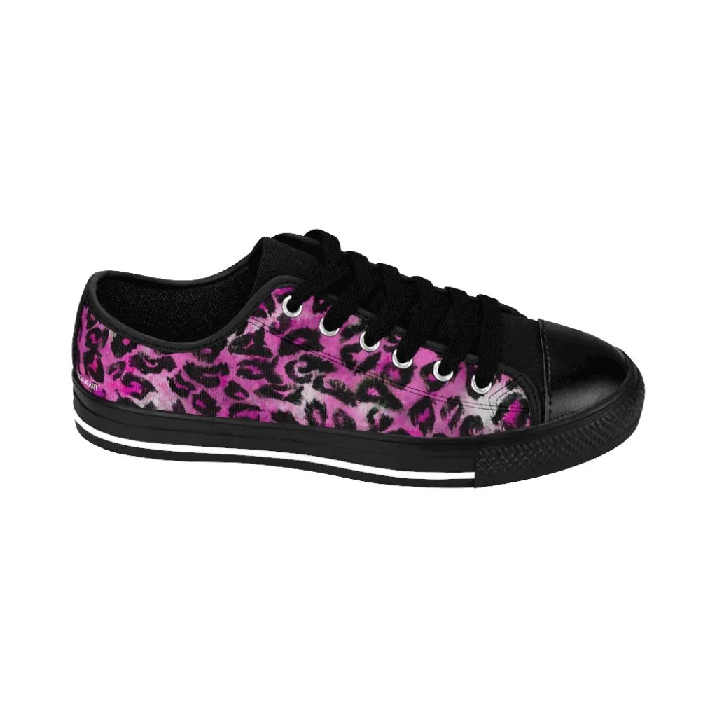 Pink Leopard Print Women's Sneakers, Pink Animal Print Fashion Tennis Canvas Shoes For Ladies