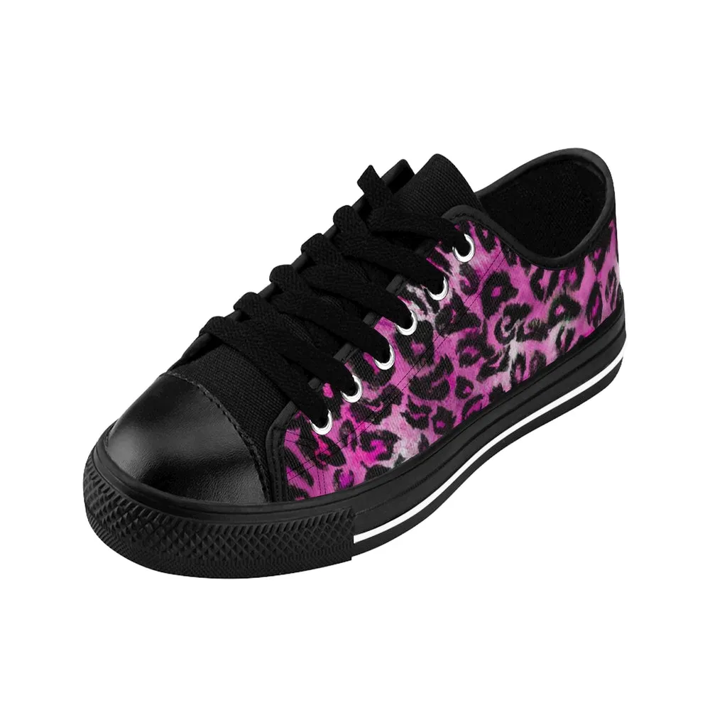 Pink Leopard Print Women's Sneakers, Pink Animal Print Fashion Tennis Canvas Shoes For Ladies