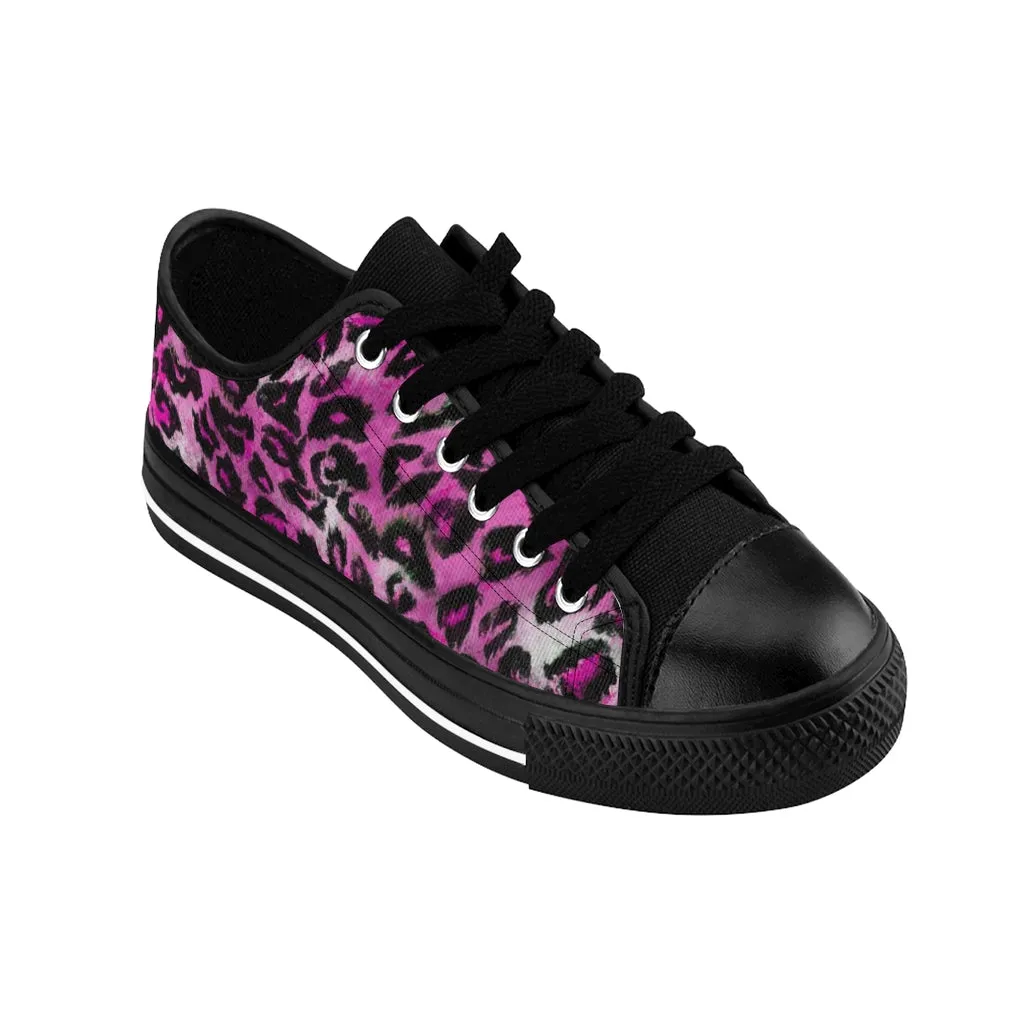 Pink Leopard Print Women's Sneakers, Pink Animal Print Fashion Tennis Canvas Shoes For Ladies